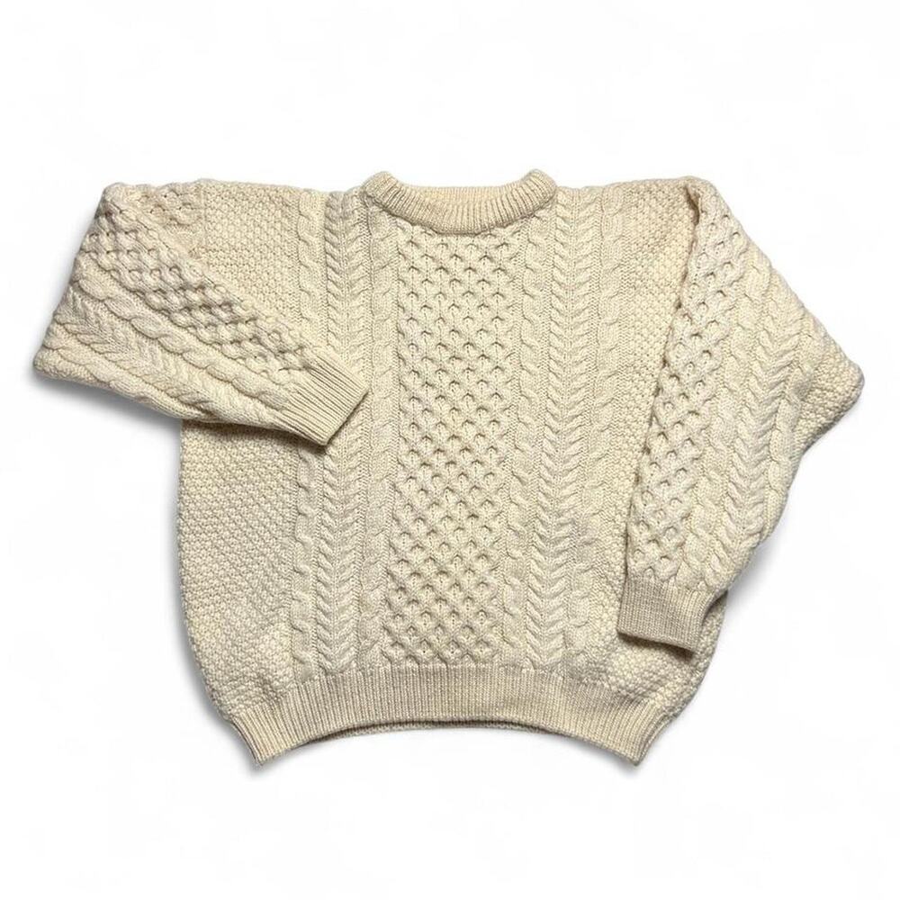 L.L. Bean 80s Vintage 100% Wool Made in Ireland Cable Knit Fisherman’s Sweater L